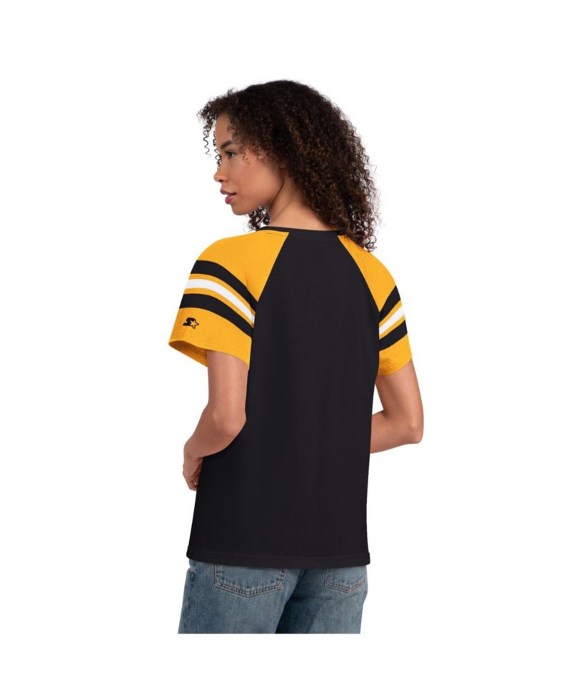 Women's Black Pittsburgh Steelers Game On Notch Neck Raglan T-Shirt