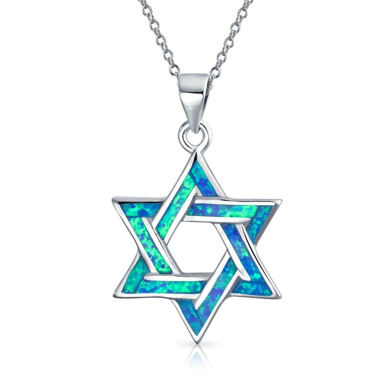 Judaic Created White Opal Star Of David Pendant Necklace Sterling Silver