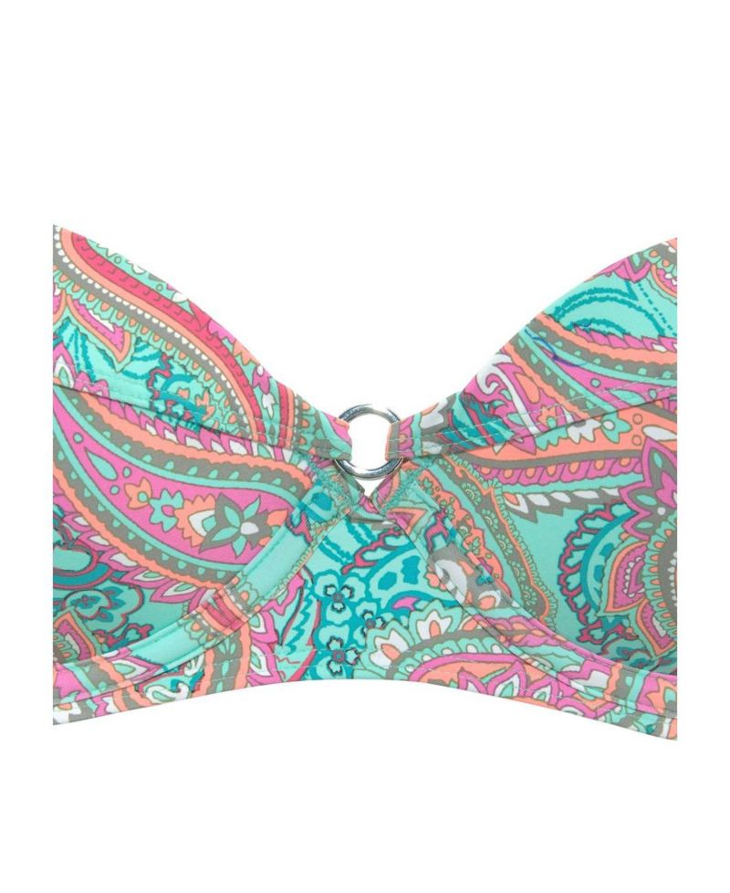 Women's Color-Block Ring Detail Removable Pads Underwire Bikini Top