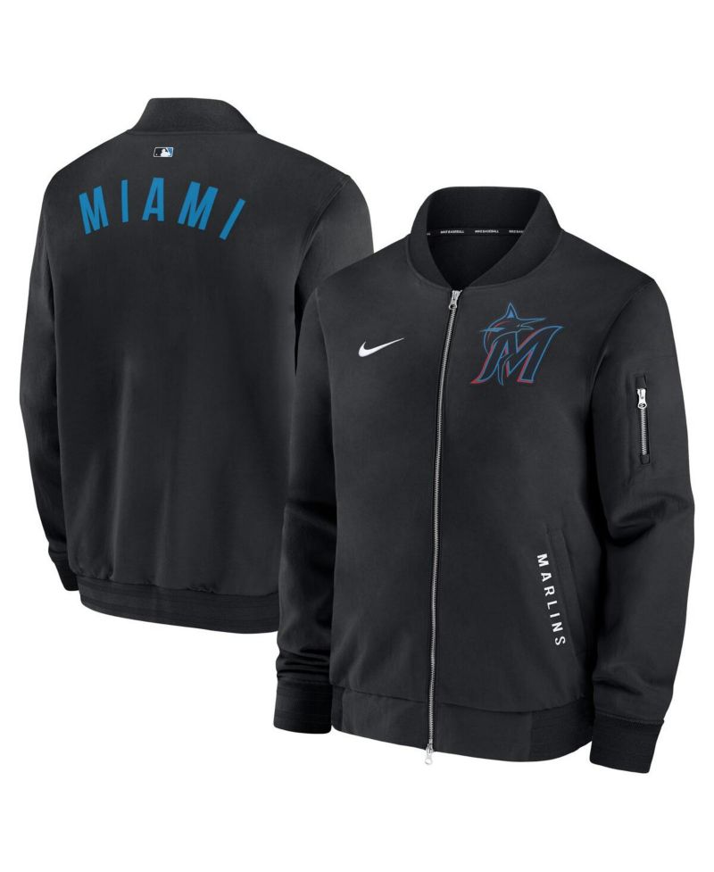 Men's Black Miami Marlins Authentic Collection Dugout Full-Zip Bomber Jacket