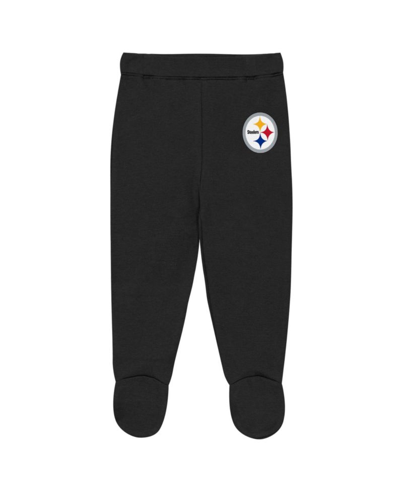 Baby Boys and Girls Heather Gray Pittsburgh Steelers Huddles & Giggles 3-Piece Pant and Hat Set