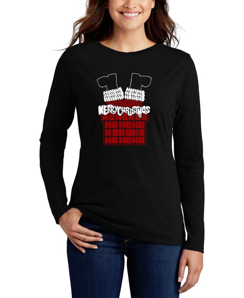 Women's Chimney Santa Word Art Long-Sleeve T-Shirt