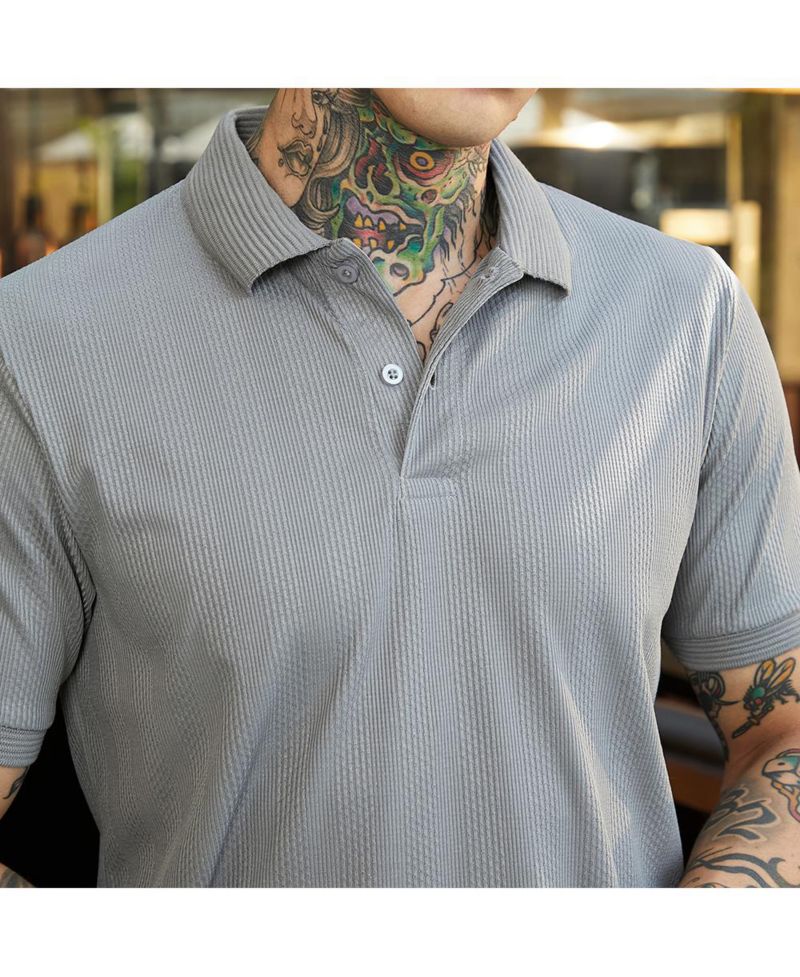 Men's Coin Grey Ribbed -Tactile Polo T-Shirt