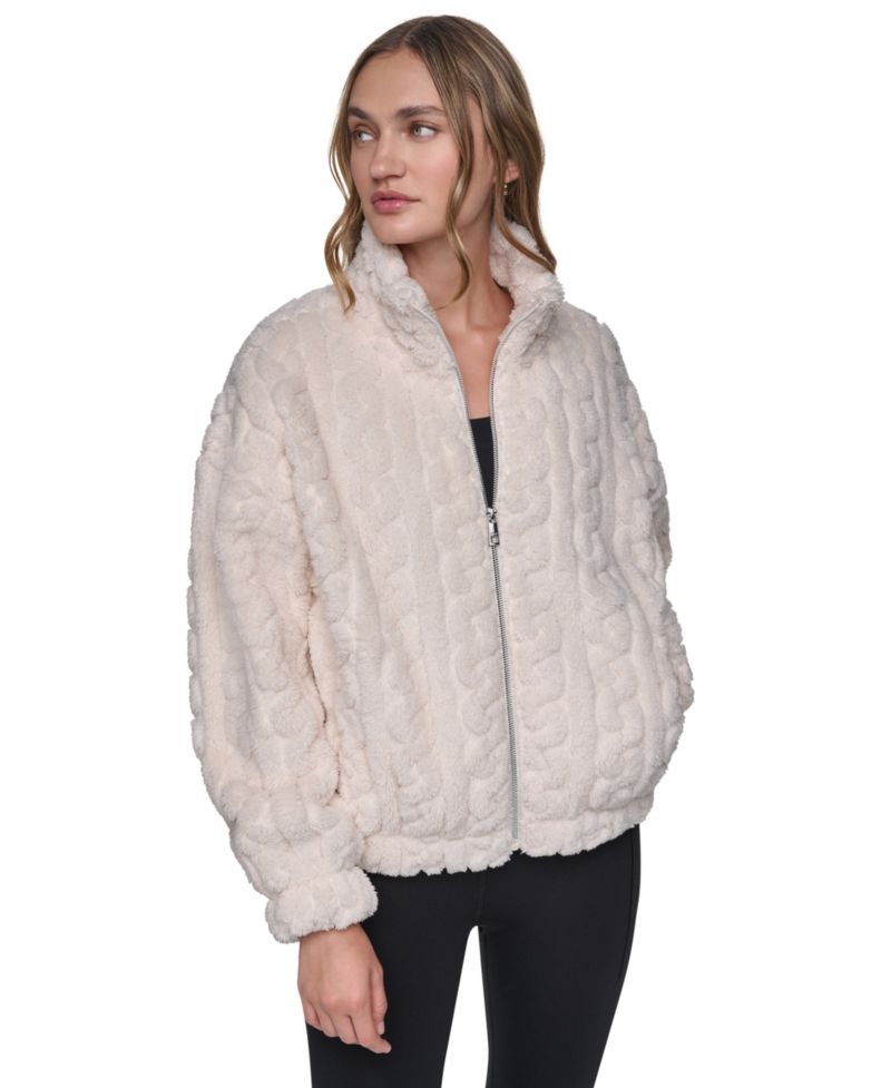 Women's Cable-Patterned Sherpa Full Zip Jacket