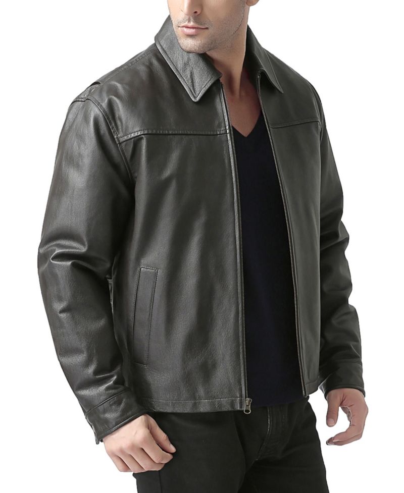 Big & Tall Greg Open Bottom Zip Front Leather Jacket