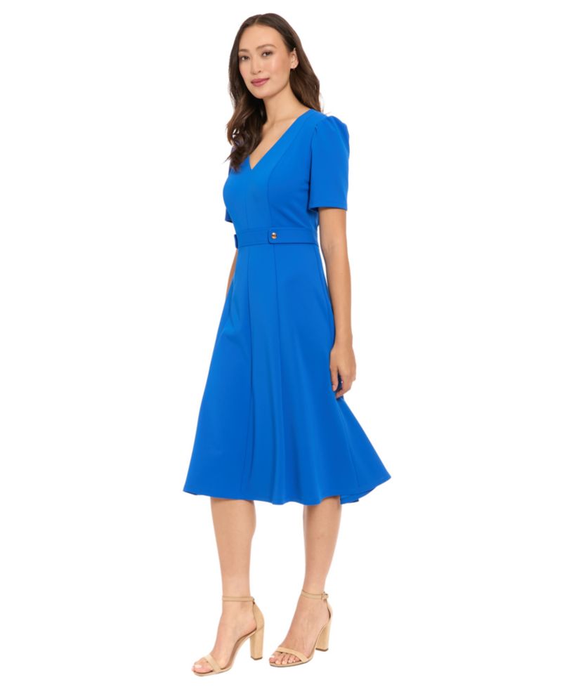 Petite Short-Sleeve V-Neck Midi Dress