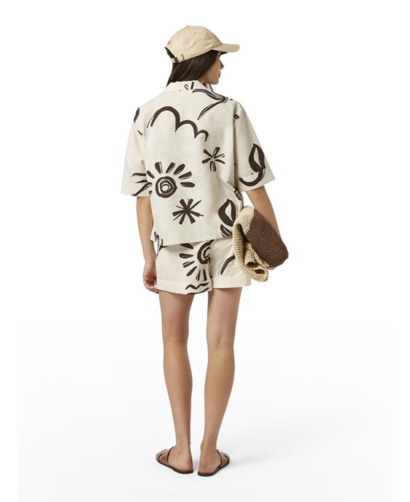 Women's Cotton Linen Printed Short Sleeve Top