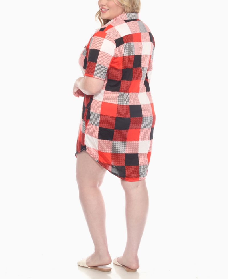 Plus Size Short Sleeve Plaid Button-Down Shirt Dress
