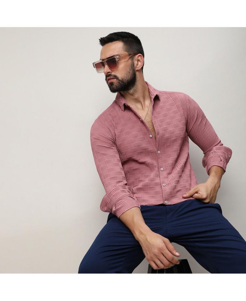 Men's Nude Pink Self-Design Intertwine Shirt
