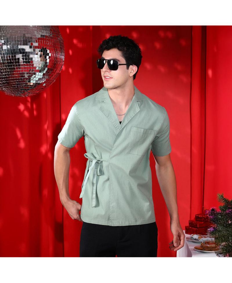 Men's Sage Green Korean Wrap Shirt