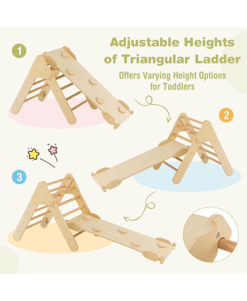 Toddler 3-in-1 Montessori Climbing Triangle, Climbing Arch and Ramp, 3-Piece Set