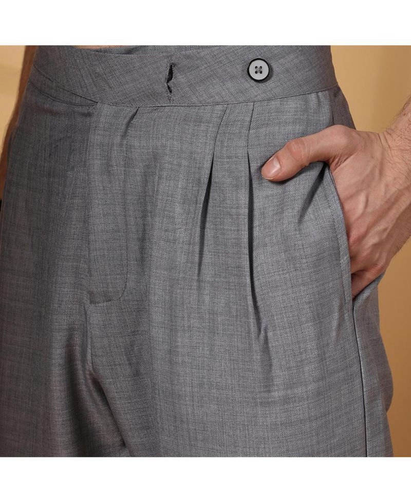 Men's Moon Grey Pleated Relaxed Trousers