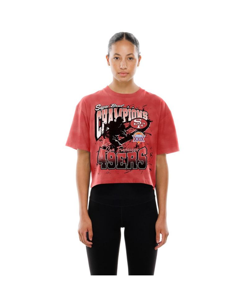 Women's Scarlet San Francisco 49ers Cropped Boxy Sport Classics Mineral Wash T-Shirt