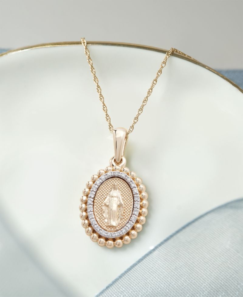 Diamond Blessed Mother Pendant 18" Necklace (1/10 ct. t.w.) in 10k Gold