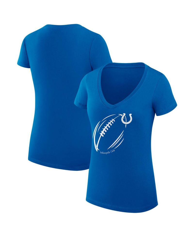 Women's Royal Indianapolis Colts Super-Slim Fit Lightweight Subtle Football V-Neck T-Shirt