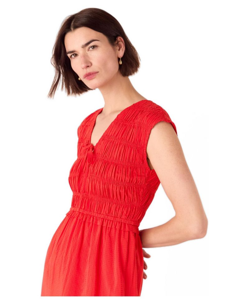 Women's Shirred Bodice V-Neck Midi Dress