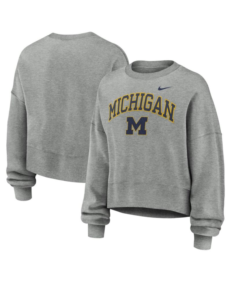 Women's Heather Gray Michigan Wolverines Oversized Phoenix Arch Pullover Sweatshirt