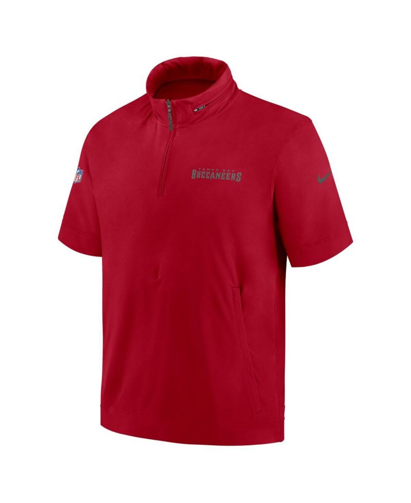 Men's Red Tampa Bay Buccaneers 2024 Sideline Coach Short Sleeve Half-Zip Hoodie Jacket
