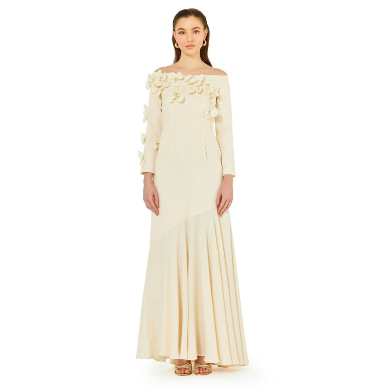 Women's Off-The-Shoulder Floral Embellished Flary Gown