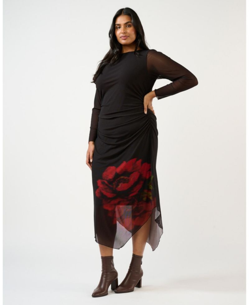 Women's Raya Asymmetrical Long Sleeve Mesh Dress