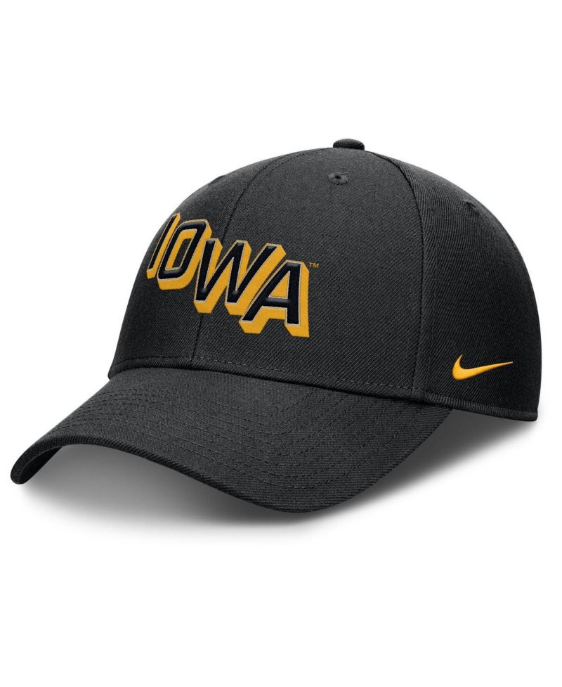 Men's Black Iowa Hawkeyes Slanted Primetime Rise Performance Adjustable Hat