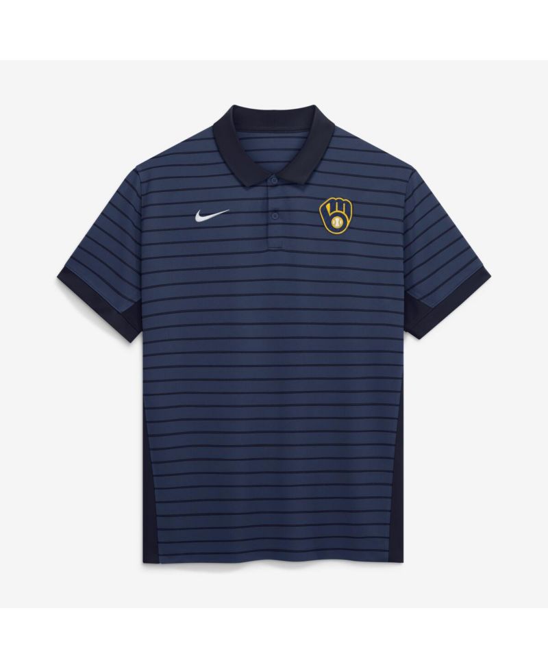 Men's Navy Milwaukee Brewers Authentic Collection Striped Victory Dri-FIT Polo Shirt