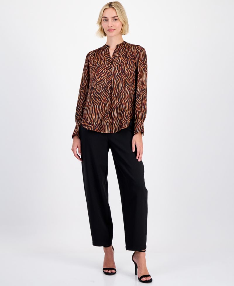 Women's Printed V-Neck Long-Sleeve Blouse