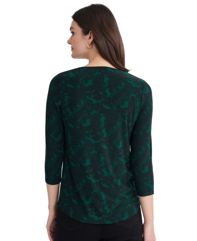 Women's V-Neck 3/4-Sleeve Paisley-Print Blouse