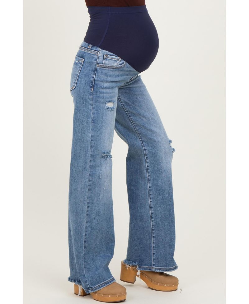 Maternity High-Waisted Wide-Leg Vintage Wash Denim Jeans
