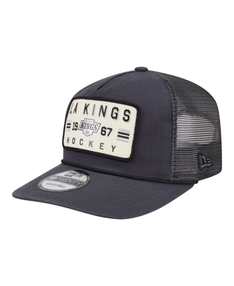 Men's Charcoal Los Angeles Kings Washed Patch 19TWENTY Trucker Adjustable Hat