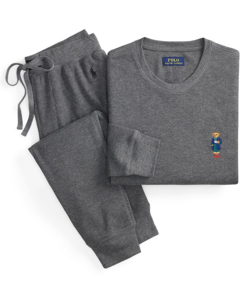 Men's Polo Bear Long-Sleeve Waffle-Knit Thermal Shirt and Joggers, 2-Piece Set