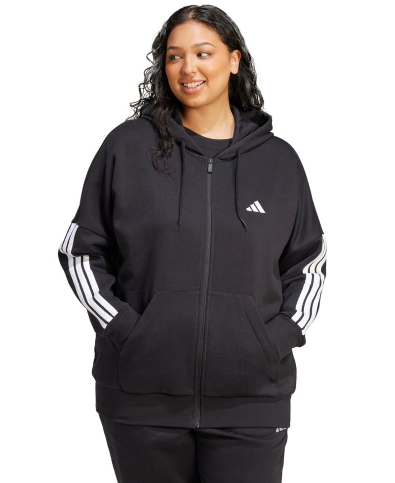 Plus Size Essentials 3-Stripes Full-Zip Fleece Hoodie