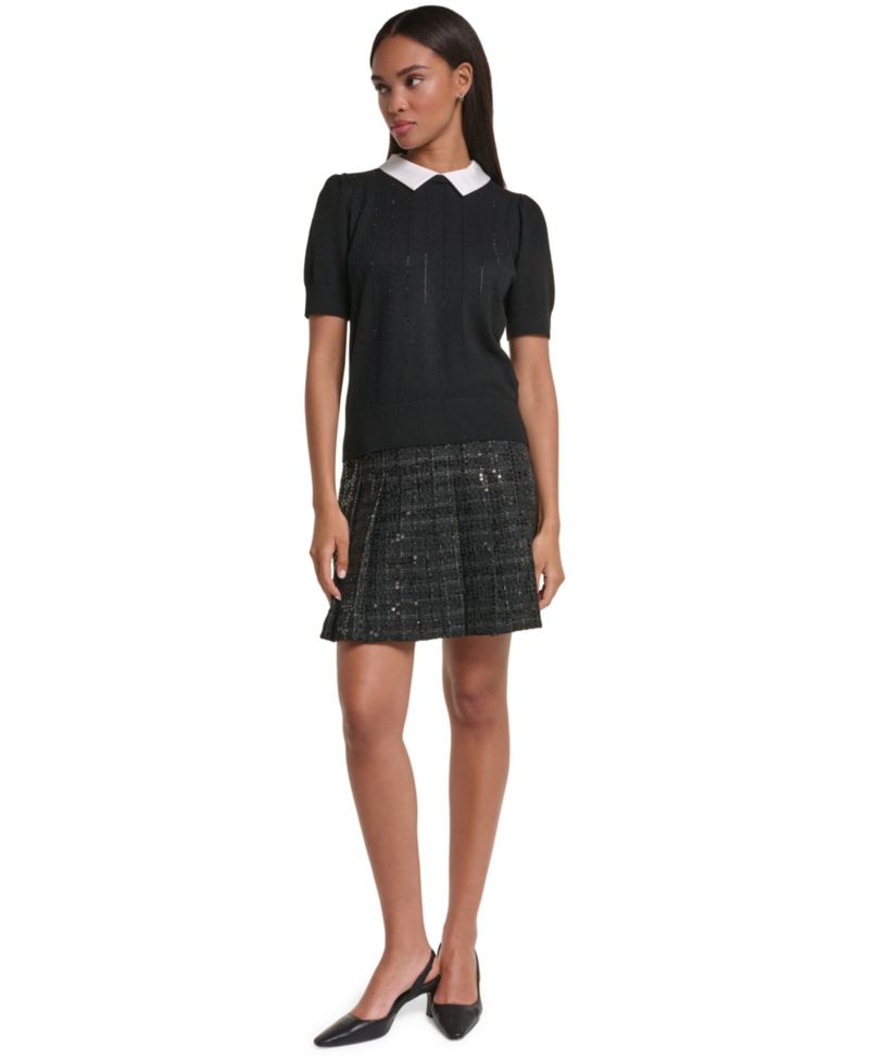 Petite Twofer Short-Sleeve Sparkle Sweater