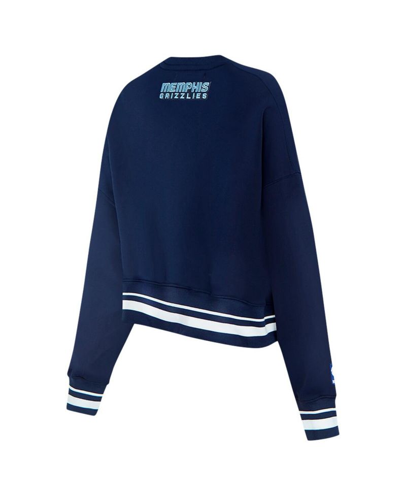 Women's Navy Memphis Grizzlies Area Code Cropped Pullover Sweatshirt