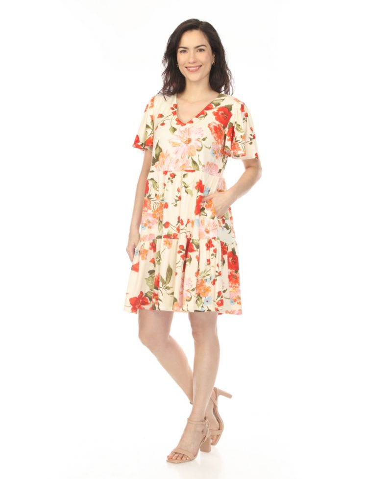 Plus Size V-Neck Tropical Flower Short-Sleeve Dress