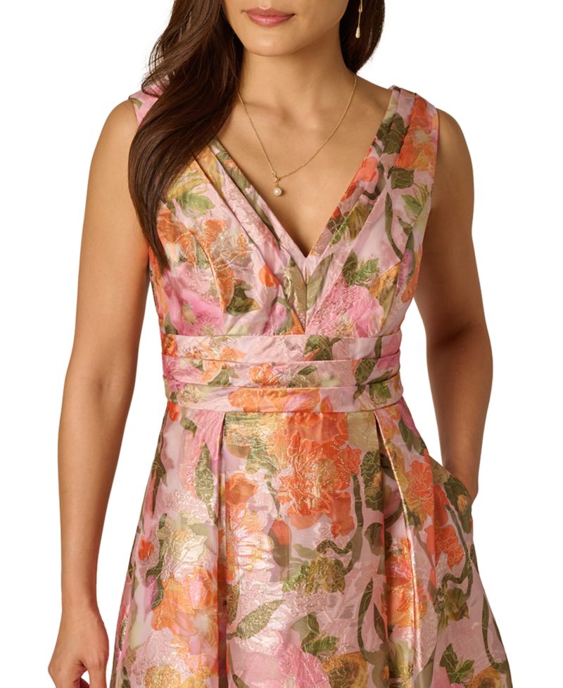 Adrianna Papel Metallic Floral Jacquard High-Low Gown