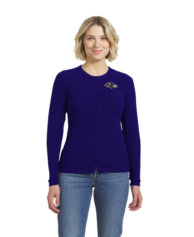 Women's Purple Baltimore Ravens Ribbed Full-Button Cardigan Sweater