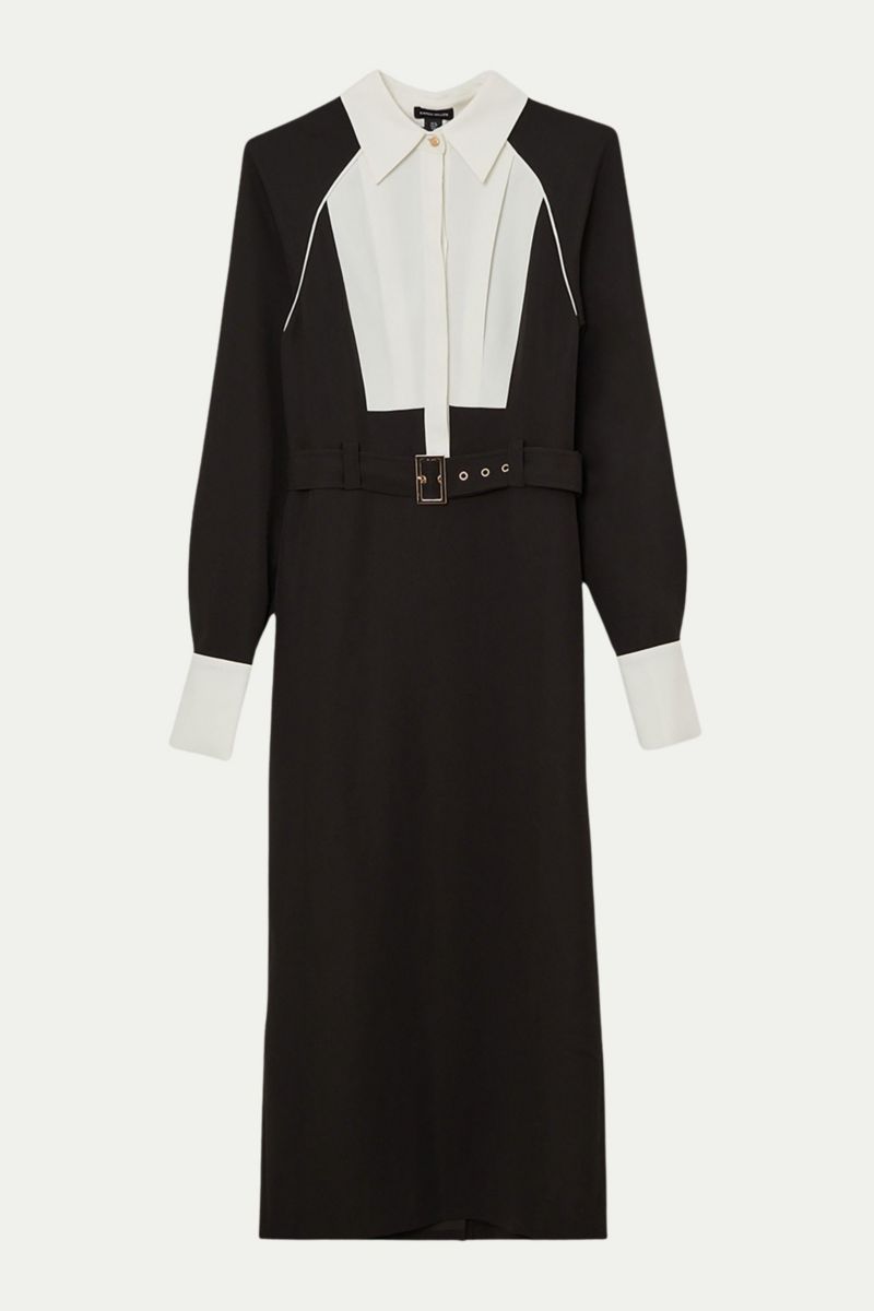 Women's Contrast Collar Midi Dress