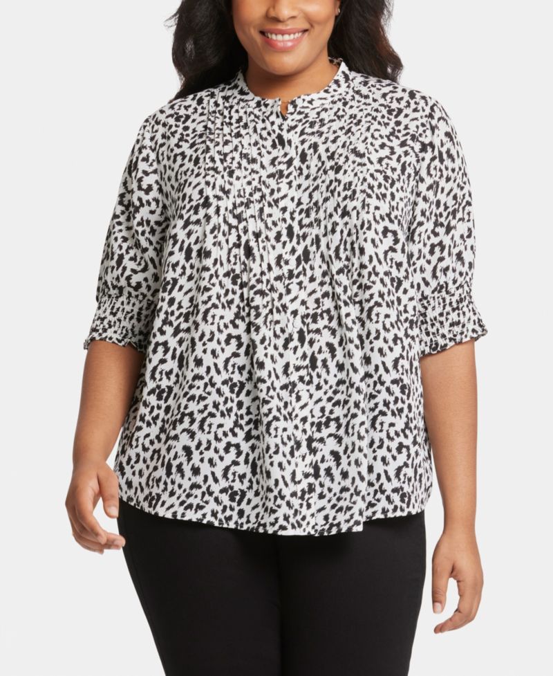 Plus Size Pleated Peasant Collard Blouse