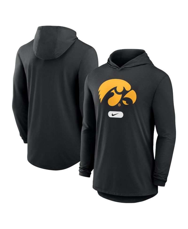 Men's Black Iowa Hawkeyes Lightweight Performance Long Sleeve Hoodie T-Shirt