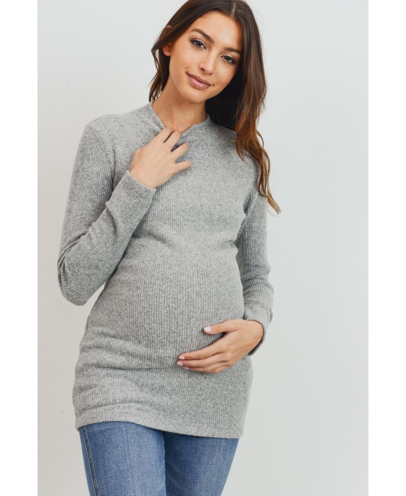 Maternity Mock Neck Long Sleeve Ribbed Top