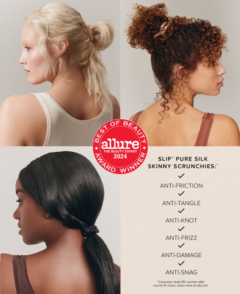 3-Piece Pure Silk Skinny Scrunchie Trio Set
