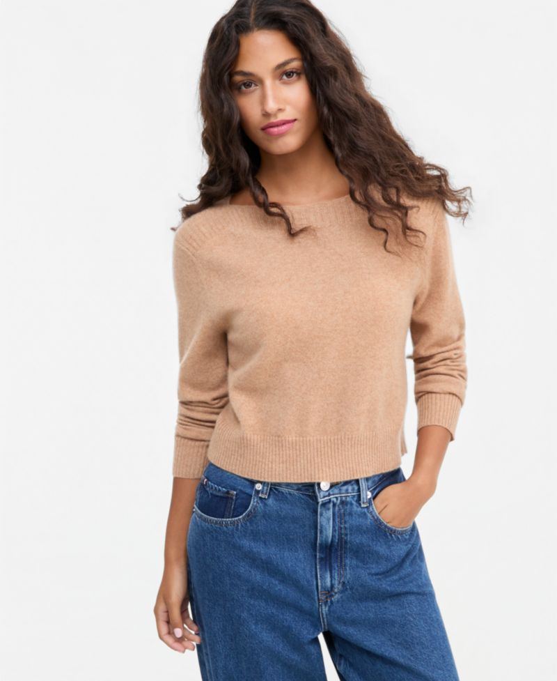 Plus Size 100% Cashmere Boat-Neck Sweater