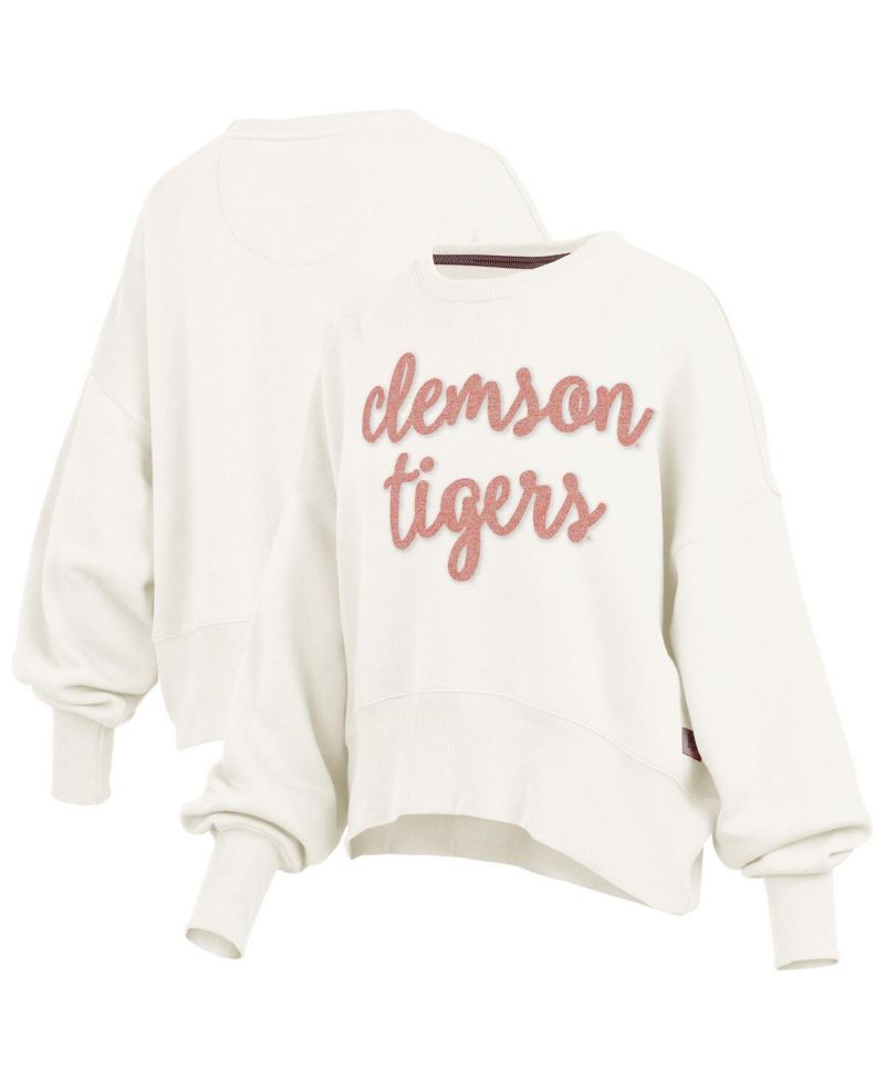 Women's Cream Clemson Tigers Chelsea Oversized Pullover Sweatshirt