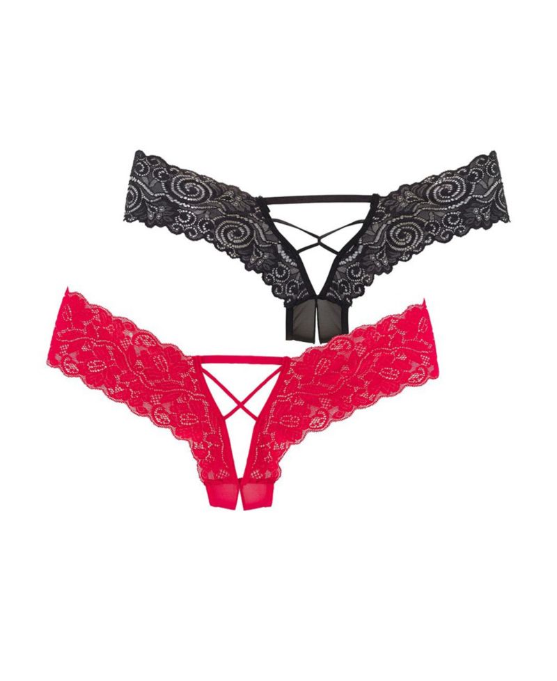Women's 2-Pack Strappy Open Low-Rise Minimal-Coverage Thong Underwear