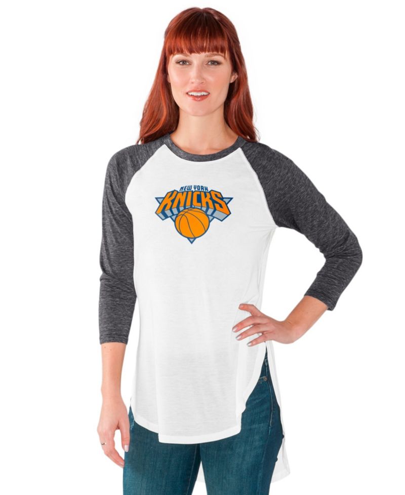 Women's White/Heather Charcoal New York Knicks All-Star Raglan 3/4-Sleeve T-Shirt