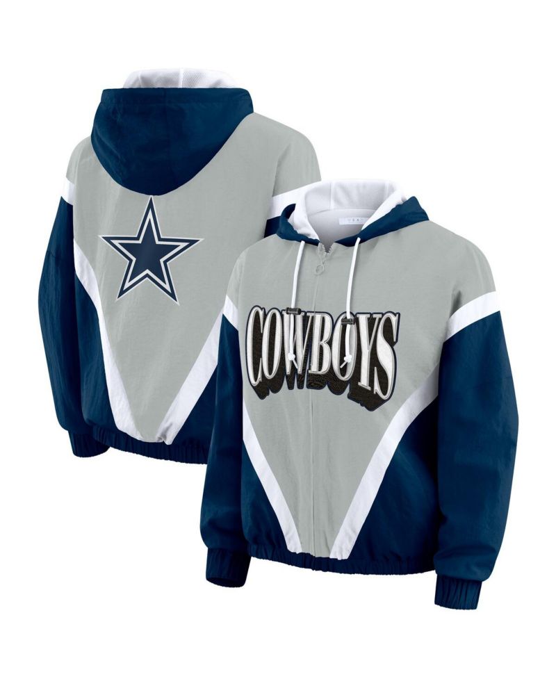 Women's Navy/Gray Dallas Cowboys Plus Size Retro Crinkle Full-Zip Windbreaker Jacket