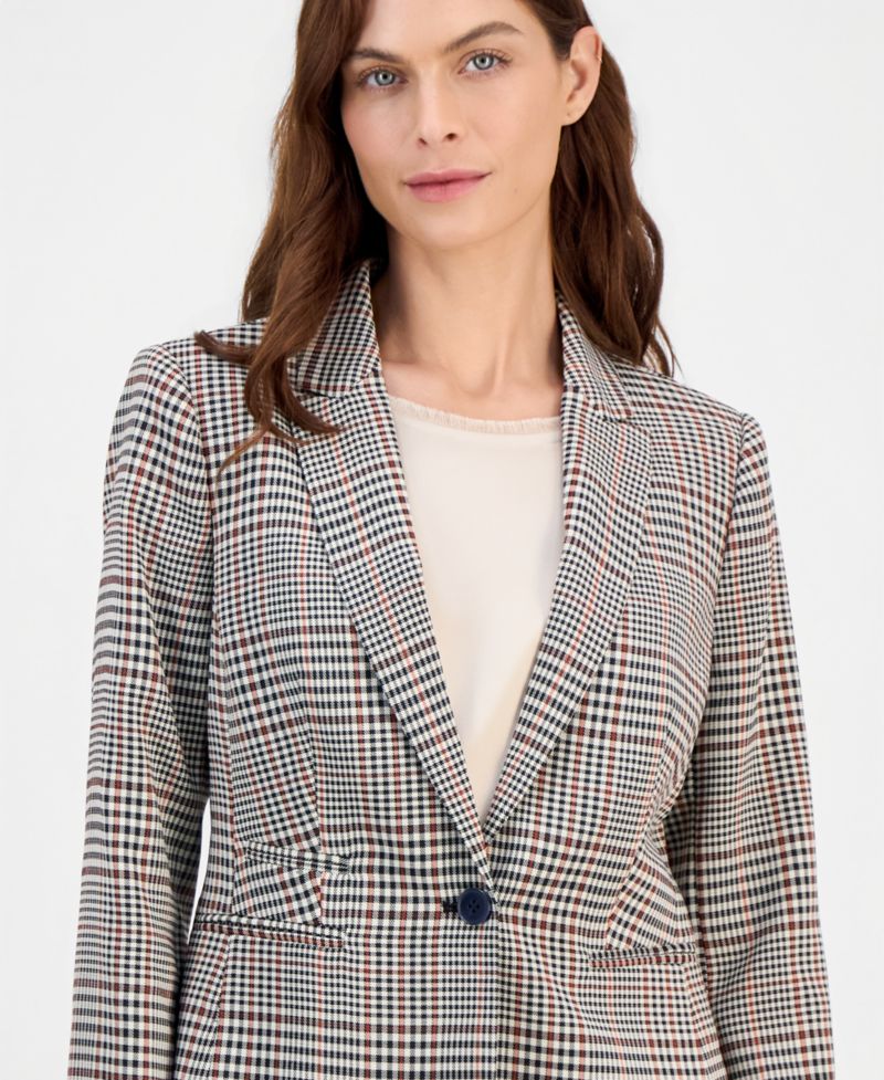 ASL Petite Plaid One-Button Blazer