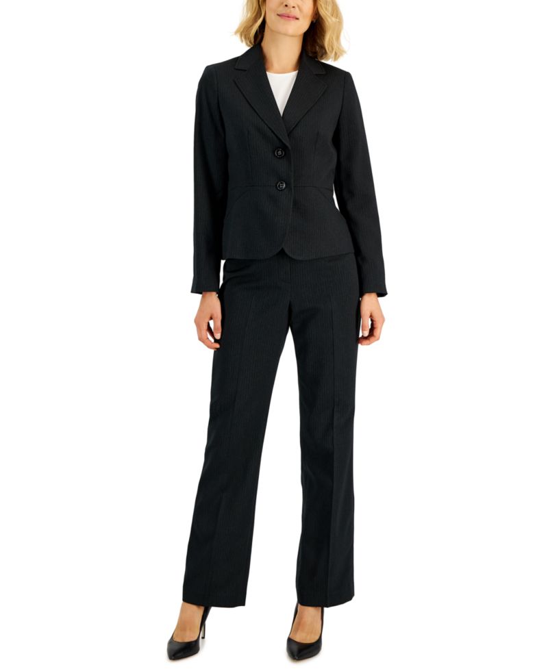 Women's Two-Button Pinstriped 2 Piece Pantsuit, Regular & Petite