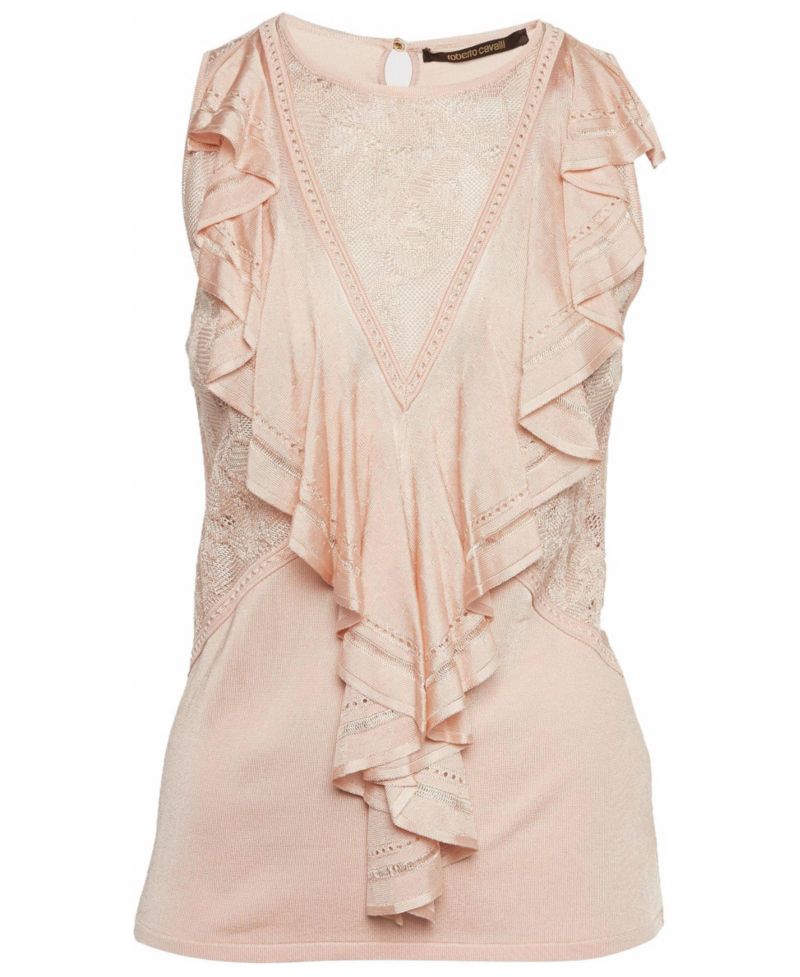 Women's Stretch Knit Ruffle Crew Neck Top